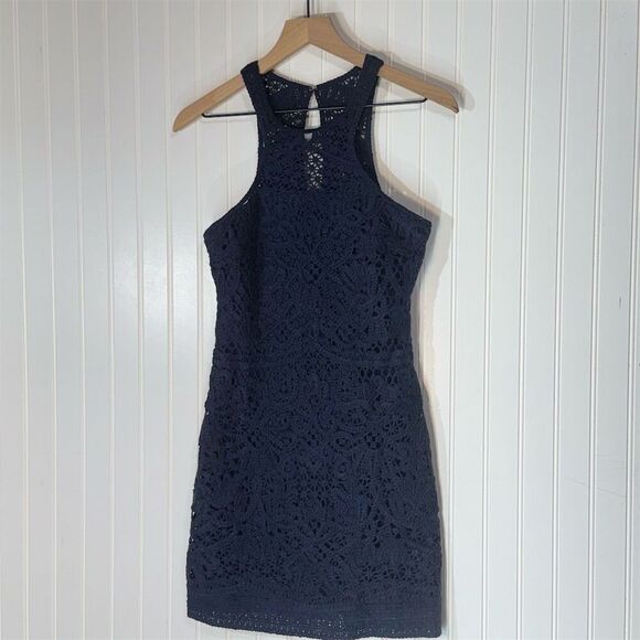 Lilly Pulitzer Navy Crochet Lace Mini Dress S Sleeveless Keyhole Lined Preppy - Picture 1 of 6